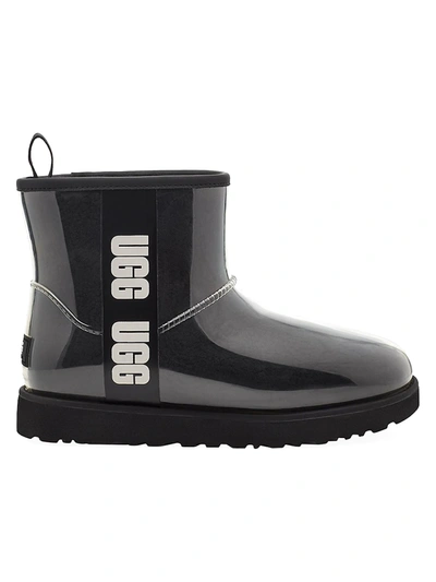 Shop Ugg Women's Classic Clear Mini Faux-shearling Rain Boots In Black