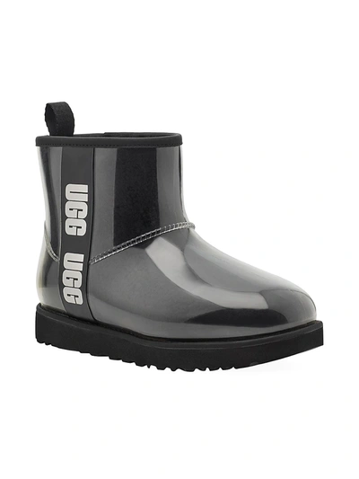 Shop Ugg Women's Classic Clear Mini Faux-shearling Rain Boots In Black