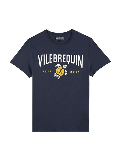 Shop Vilebrequin Men's Turtle-print Logo T-shirt In Bleu Marine