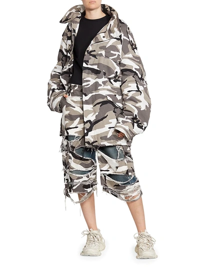 Shop Balenciaga Off Shoulder Parka In Grey