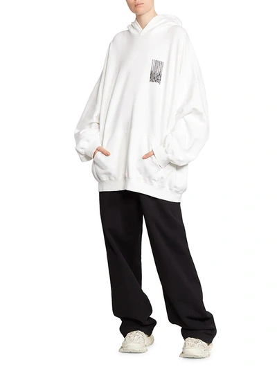 Shop Balenciaga Medium Fit Barcode Logo Hoodie In White Black