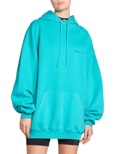 Shop Balenciaga Medium Fit Bb Logo Hoodie In Turquoise