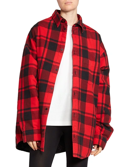 Shop Balenciaga Check Flannel Dropped Shoulder Shirt In Red Black