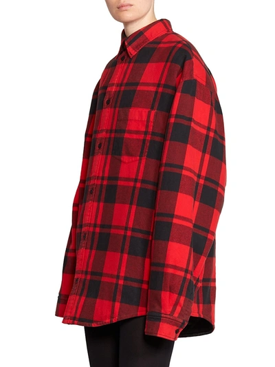 Shop Balenciaga Check Flannel Dropped Shoulder Shirt In Red Black