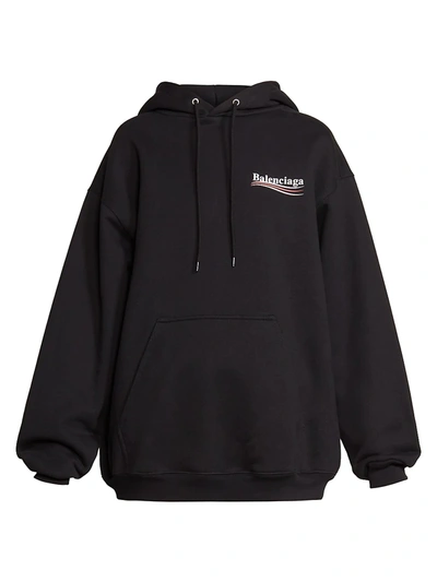 Shop Balenciaga Women's Medium Fit Logo Hoodie In Black White