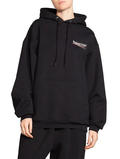 Shop Balenciaga Women's Medium Fit Logo Hoodie In Black White