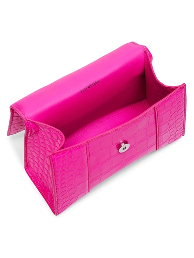 Shop Balenciaga Xs Hourglass Embossed Croc Top Handle Bag In Neon Pink