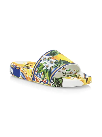 Shop Dolce & Gabbana Lemon-print Logo Pool Slides