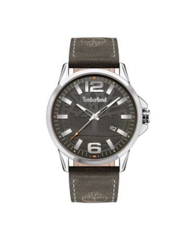 Shop Timberland Mens 3 Hands Date Grey Genuine Leather Strap Watch 45mm