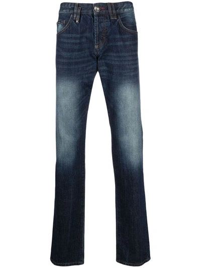 Shop Philipp Plein Institutional Mid-rise Straight-leg Jeans In Blue