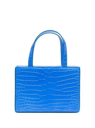 Shop Amina Muaddi Amini Giorgia Crocodile-embossed Top-handle Bag In Blau