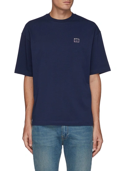Shop Acne Studios Rhinestone Face Crewneck T-shirt In Blue