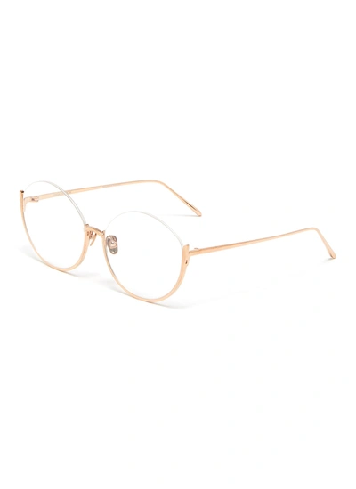 Shop Linda Farrow Vintage 'rae' Oversized Half Rim Cat Eye Optical Glasses In Metallic