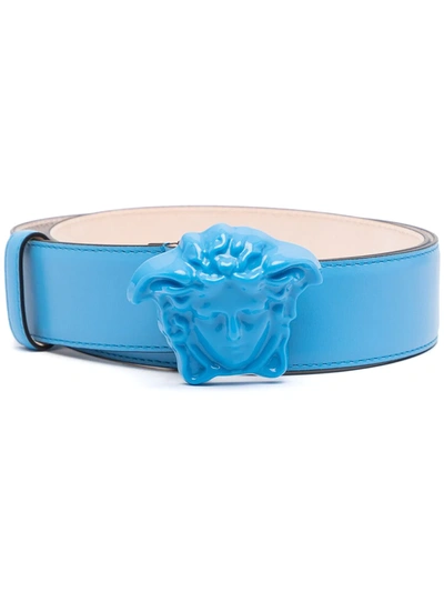 Shop Versace Medusa Head Buckle Belt In Blau