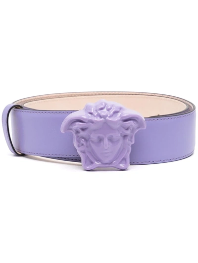 Shop Versace Medusa Head Buckle Belt In Violett