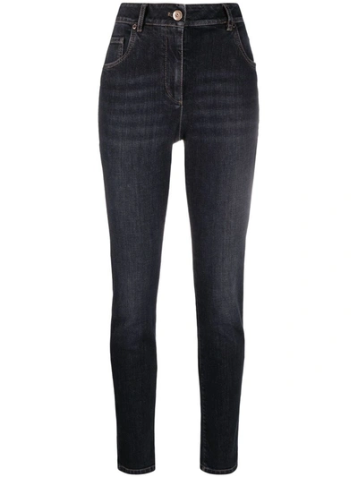 Shop Brunello Cucinelli Skinny Faded High-waist Jeans In Blau