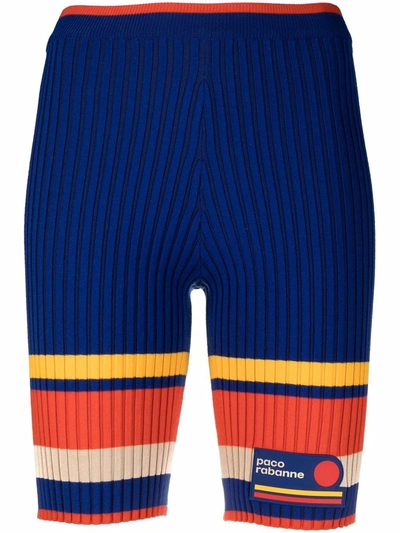 Shop Rabanne Ribbed-knit Shorts In Blau
