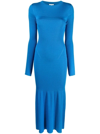 Shop Patrizia Pepe Abito Ribbed-knit Dress In Blau