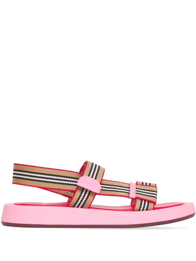 Shop Burberry Icon Stripe Sandals In Rosa