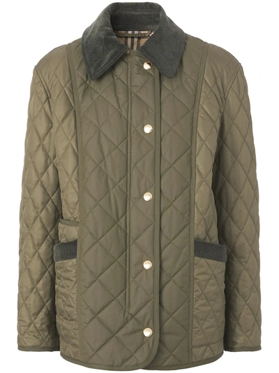 Shop Burberry Diamond-quilted Jacket In Grün