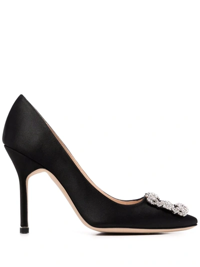 Manolo Blahnik 70mm Hangisi Crystal-buckle Pumps In Black