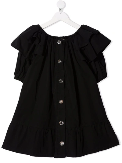 Shop Andorine Teen Button-down Ruffle Dress In Black