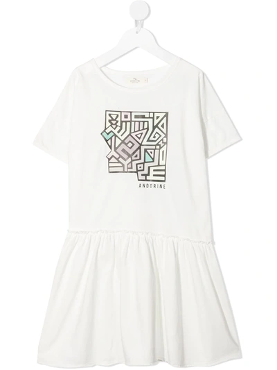 Shop Andorine Teen Logo-print Ruffled T-shirt Dress In White