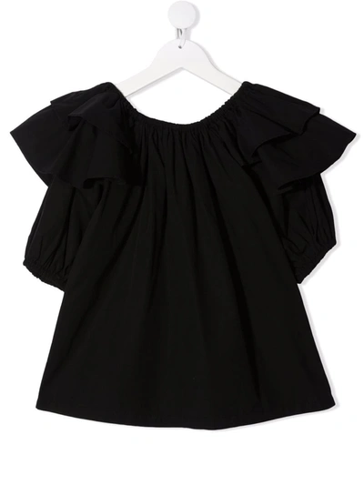 Shop Andorine Teen Ruffle Short-sleeve Blouse In Black