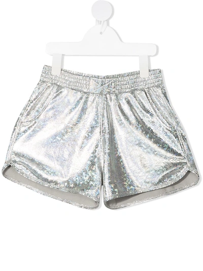 Shop Andorine Teen Iridescent Drawstring Track Shorts In Silver
