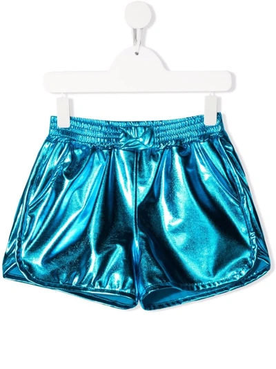 Shop Andorine Teen Metallic-effect Fitted Shorts In Blue