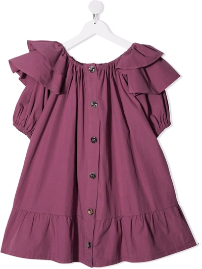 Shop Andorine Teen Ruffle Short-sleeve Dress In Purple