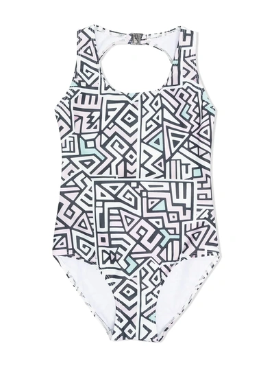 Shop Andorine Teen Geometric Print Swimsuit In Neutrals