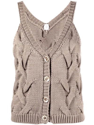 Shop Eleventy Cable-knit Sleeveless Top In Brown