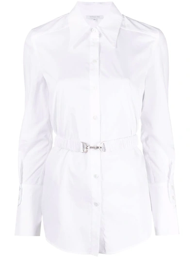 Shop Patrizia Pepe Logo-embroidered Belted Cotton Shirt In White