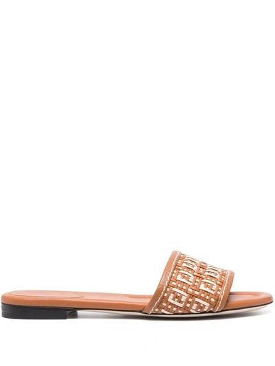 Shop Fendi Ff Interwoven Slides In Brown