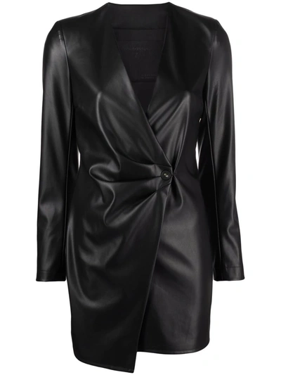 Shop Patrizia Pepe Leather-effect Asymmetric Mini Dress In Black