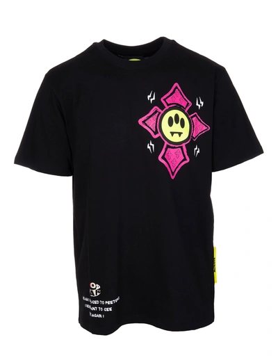 Shop Barrow Black T-shirt With Cross Logo Print In Nero