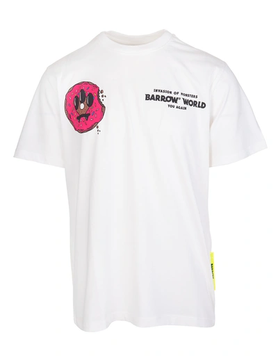 Shop Barrow White T-shirt With Donuts Logo Print In Off White