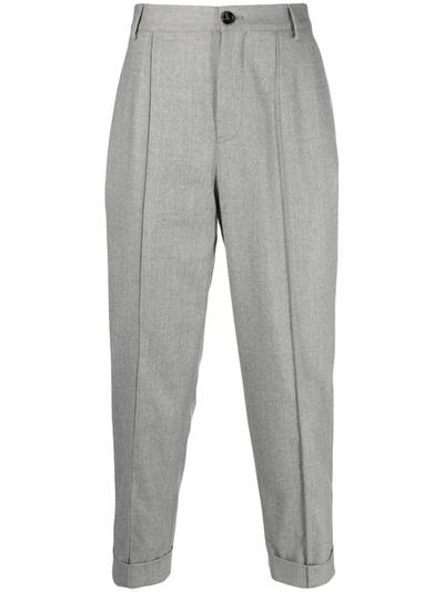 Shop Brunello Cucinelli High-waisted Ankle-grazer Trousers In Grau
