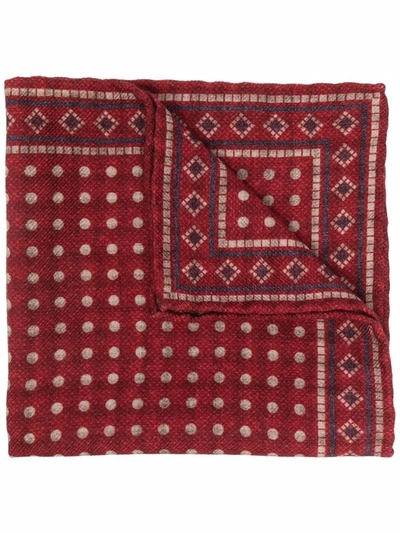 Shop Brunello Cucinelli Mixed-print Wool Pocket Square In Rot