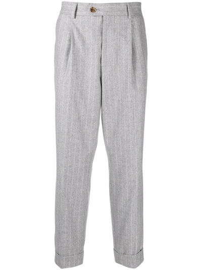 Shop Brunello Cucinelli Pinstripe Straight-leg Tailored Trousers In Grau