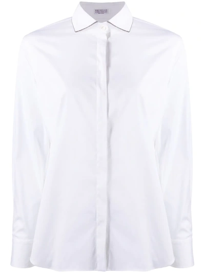 Shop Brunello Cucinelli Monili Chain-embellished Long-sleeved Shirt In Weiss
