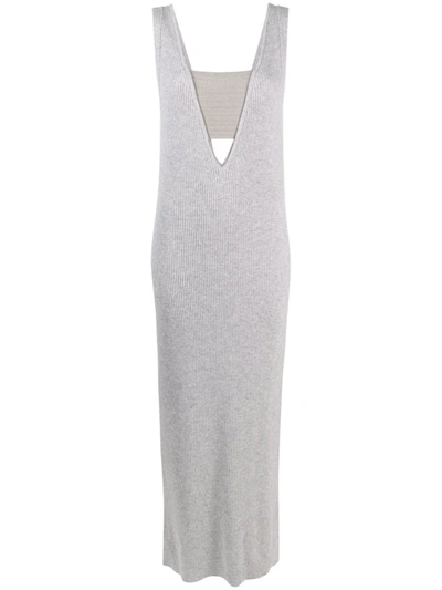 Shop Brunello Cucinelli Sleeveless Panelled Cashmere Maxi Dress In Grau