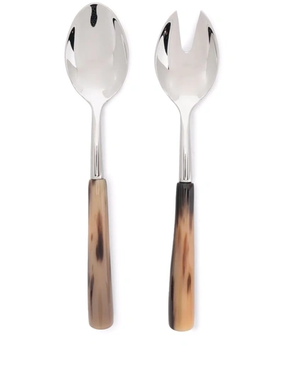 Shop Brunello Cucinelli Stainless Steel Salad Servers In Silber