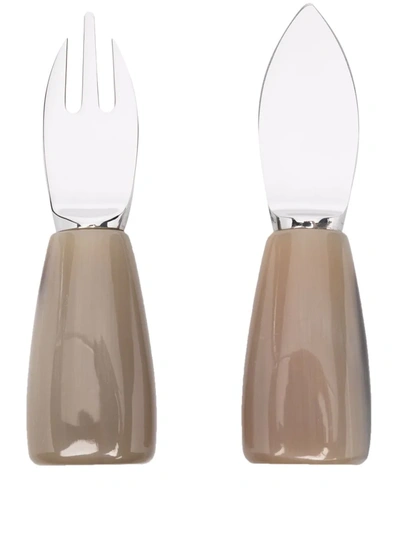 Shop Brunello Cucinelli Stainless Steel Cheese Cutlery (set Of 2) In Nude