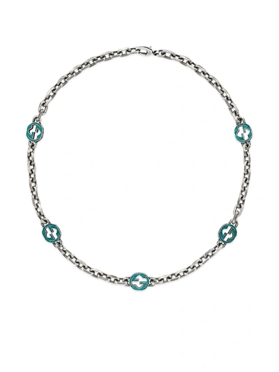 Shop Gucci Enameled Interlocking G Necklace In Silver