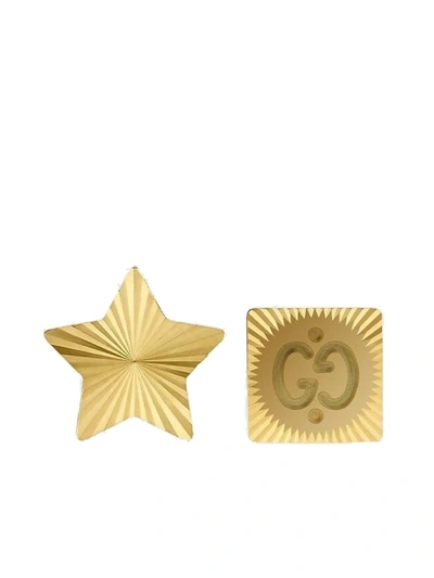 Shop Gucci 18kt Yellow Gold Star And Interlocking G Stud Earrings