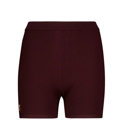 Shop Saint Laurent Ribbed-knit Biker Shorts In 红色