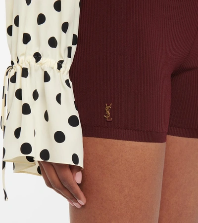 Shop Saint Laurent Ribbed-knit Biker Shorts In 红色