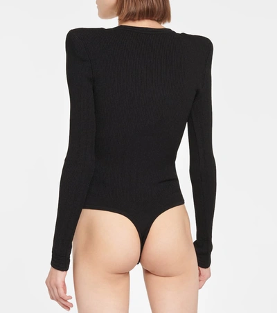 Shop Balmain Scoop-neck Ribbed-knit Bodysuit In 黑色